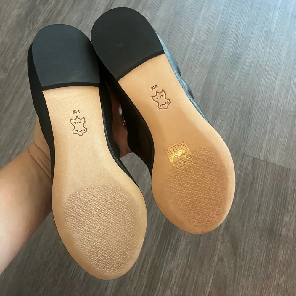Tory Burch Black Leather Claire Elastic Flat with Gold Emblem never worn